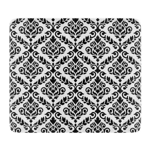 Prima Damask Pattern Black on White Cutting Board (Front)