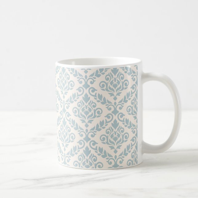 Prima Damask Pattern Blue on Cream Coffee Mug (Right)