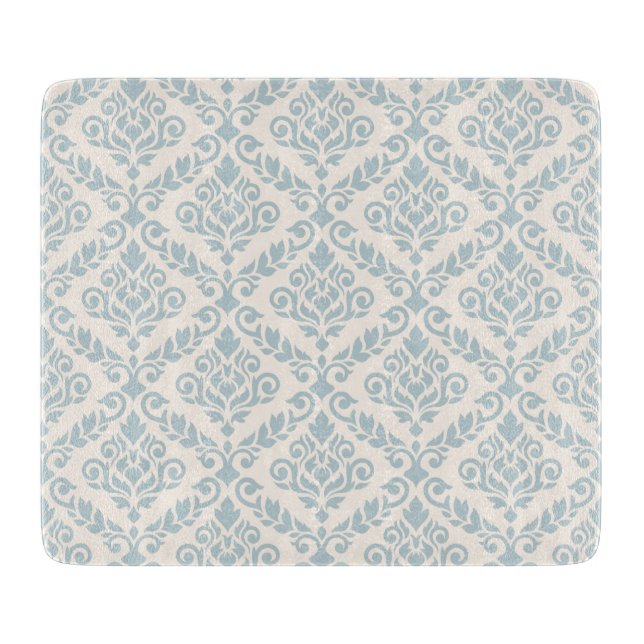 Prima Damask Pattern Blue on Cream Cutting Board (Front)