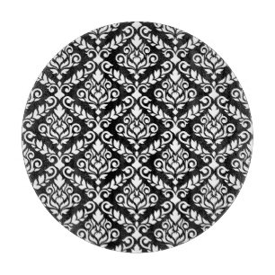 Prima Damask Pattern White on Black Cutting Board