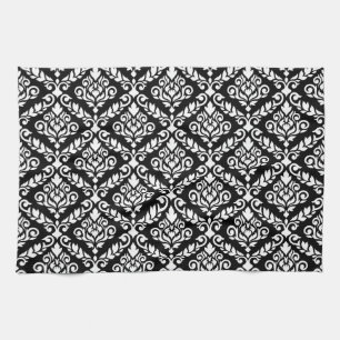 Prima Damask Pattern White on Black Tea Towel