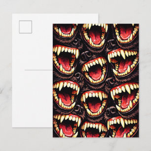 Primal Wolf Pack Snarling Fangs Horror Pop Art Postcard