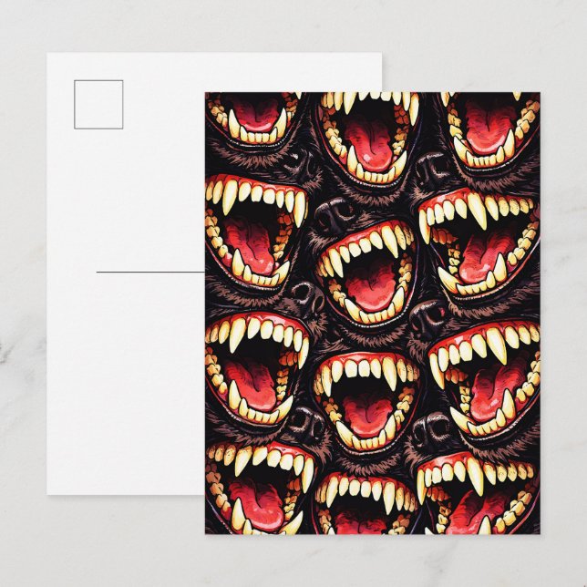 Primal Wolf Pack Snarling Fangs Horror Pop Art Postcard (Front/Back)