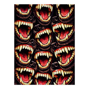 Primal Wolf Pack Snarling Fangs Horror Pop Art Poster