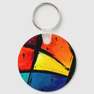Primary Abstract Groovy Art Key Ring