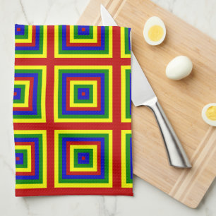 Primary Colors Layered Squares Tea Towel