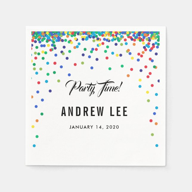 Primary colour confetti sprinkles birthday party napkin (Front)
