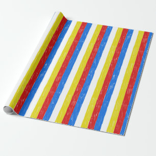 Primary Colour Crayon Stripes Wrapping Paper