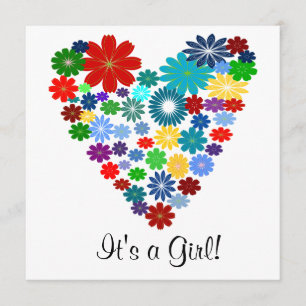 Primary Colour Floral Heart Baby Shower Invitation