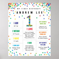 Primary Colours Confetti boy first birthday poster
