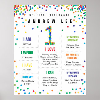 Primary Colours Confetti boy first birthday poster
