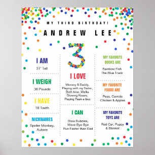 Primary Colours Confetti boy third birthday poster