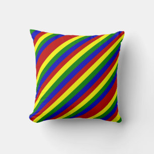 Primary Colours Diagonal Stripes-Sq Throw Pillow