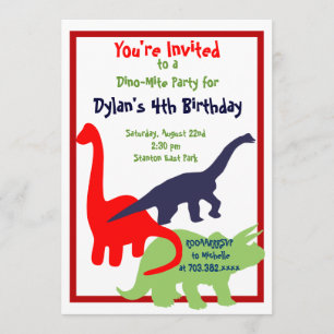 Primary Colours Dinosaur Birthday Party Invitation