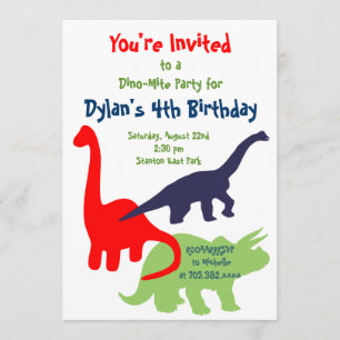 Primary Colours Dinosaur Birthday Party Invitation