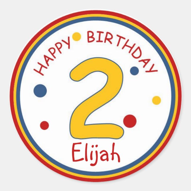 Primary Colours Happy Birthday Number 2 Classic Round Sticker (Front)