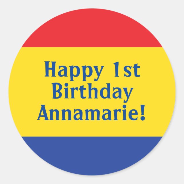 Primary Colours Kid's Birthday Party Classic Round Sticker (Front)