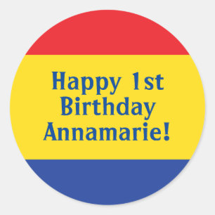 Primary Colours Kid's Birthday Party Classic Round Sticker