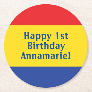 Primary Colours Kid's Birthday Party Round Paper Coaster