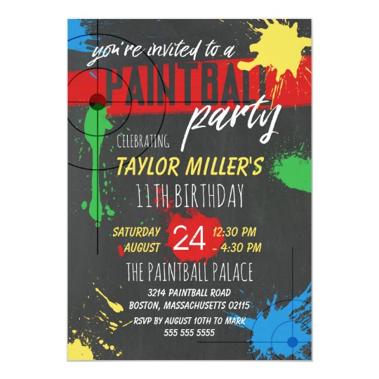 Primary Colours Paint Splash Paintball Party Card