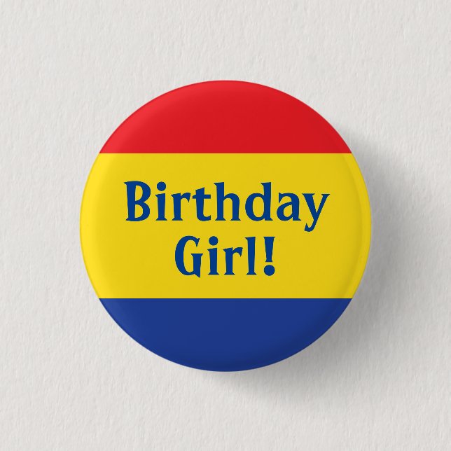 Primary Colours Red Yellow Blue 1st Birthday Party 3 Cm Round Badge (Front)
