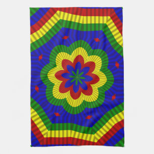 Primary Colours Rolled Flower 1 Tea Towel