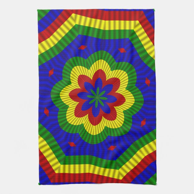Primary Colours Rolled Flower 1 Tea Towel (Vertical)