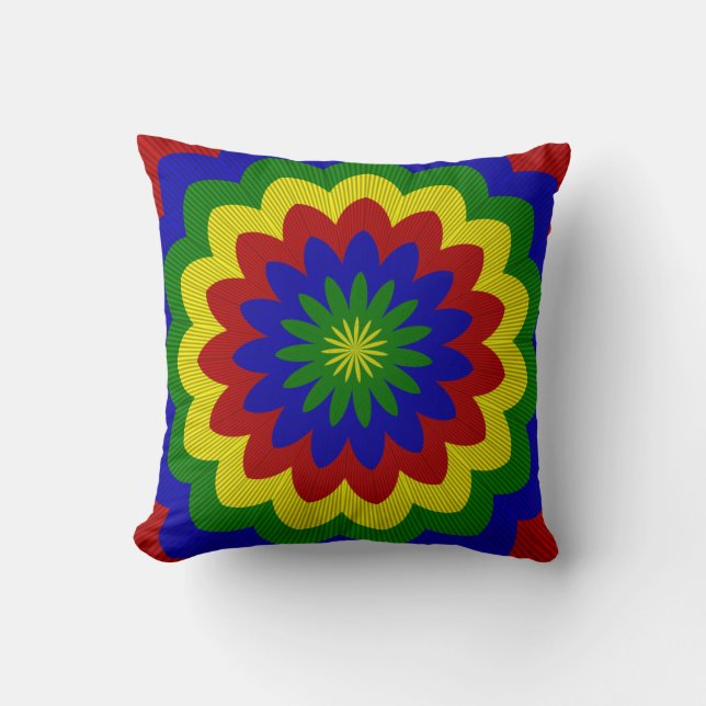 Primary Colours Rolled Flower 4-Sq Throw Pillow (Front)