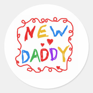 Primary Colours Text New Daddy Classic Round Sticker
