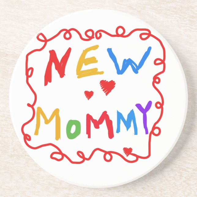 Primary Colours Text New Mummy Gifts Coaster (Front)