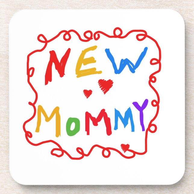 Primary Colours Text New Mummy Gifts Coaster (Front)