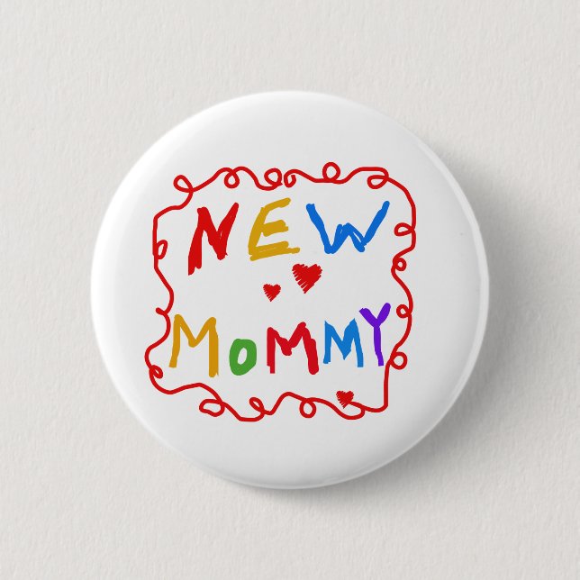 Primary Colours Text New Mummy  Tshirts 6 Cm Round Badge (Front)