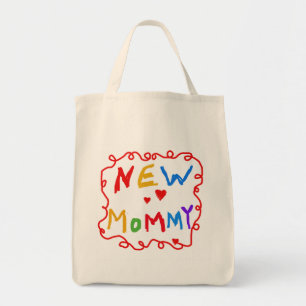 Primary Colours Text New Mummy Tshirts Tote Bag