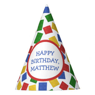 Primary Colours Toy Building Bricks Pattern Print Party Hat