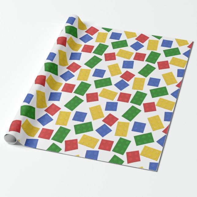 Primary Colours Toy Building Bricks Pattern Print Wrapping Paper (Unrolled)