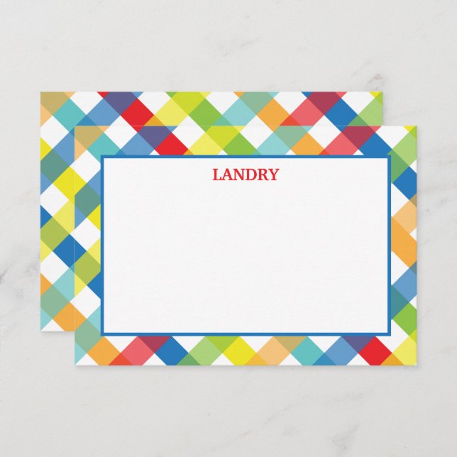 Primary Criss Cross Personalised Flat Note Cards (Front/Back)