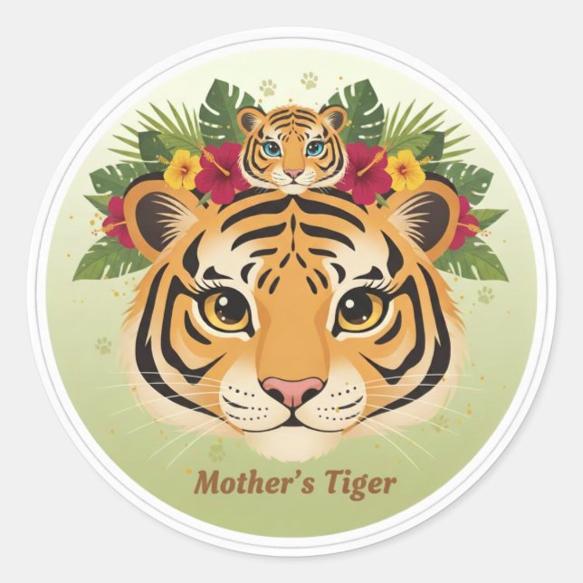 Primary: Cute Mother Tiger and Cub Sticker - Maa b (Front)