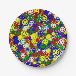 Primary Happy Face Allover Beads Paper Plate