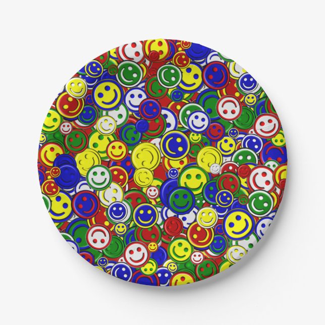 Primary Happy Face Allover Beads Paper Plate (Front)
