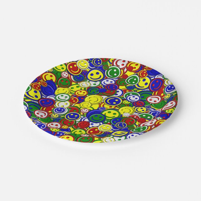 Primary Happy Face Allover Beads Paper Plate (Angled)