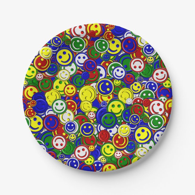 Primary Happy Face Allover Beads Paper Plate (Front)
