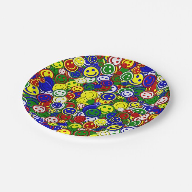Primary Happy Face Allover Beads Paper Plate (Angled)