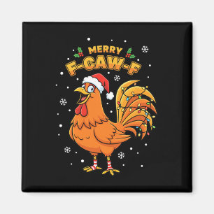 Primary Niche Chicken, Merry F-caw-f Rooster Holid Magnet