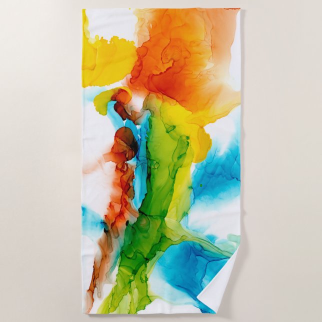 Primary Plume - Watercolors Beach Towel (Front)