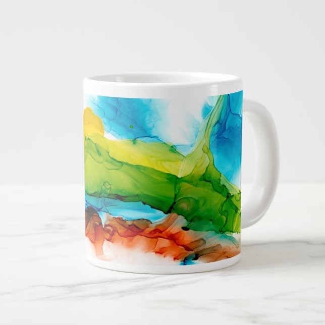 Primary Plume - Watercolors Large Coffee Mug (Front Right)