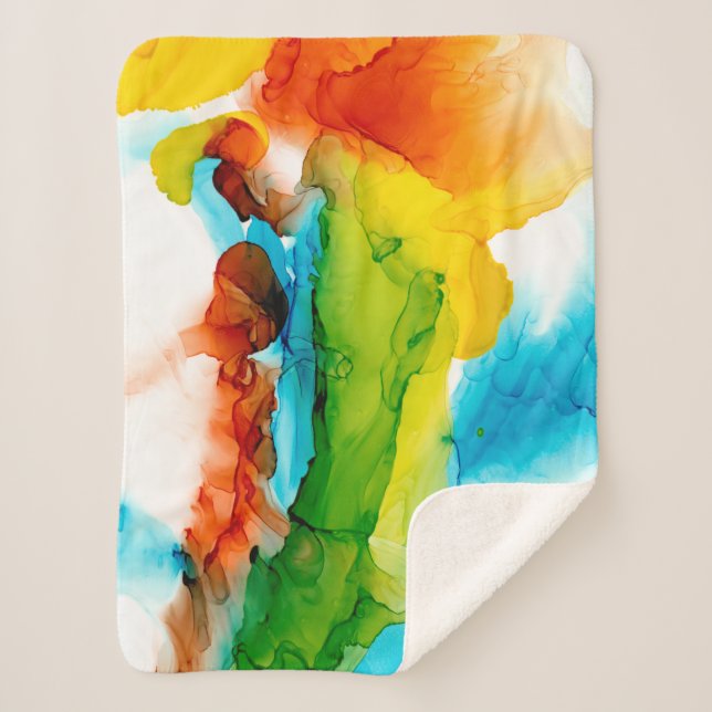 Primary Plume - Watercolors Sherpa Blanket (Front)