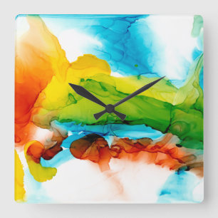 Primary Plume - Watercolors Square Wall Clock