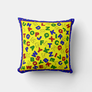 Primary Polka Dots Alphabet-Blue-Sq Pillow