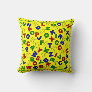 Primary Polka Dots Alphabet-Yellow-Sq Pillow