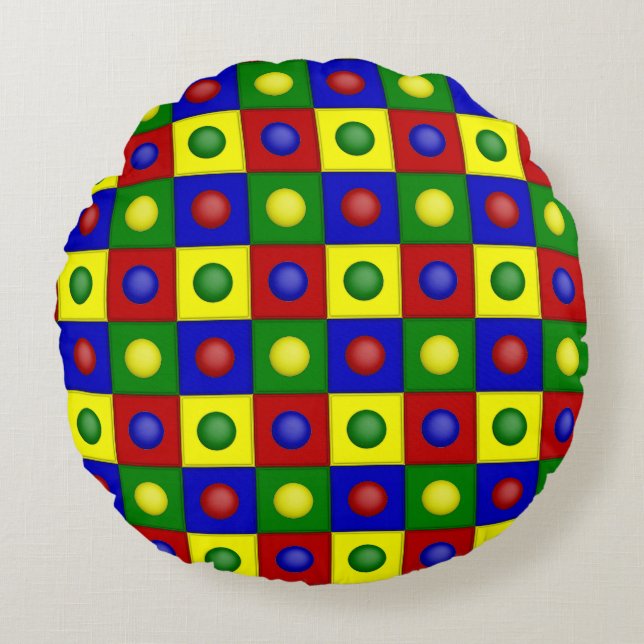 Primary Polka Dots Squared-ROUND THROW PILLOW (Front)